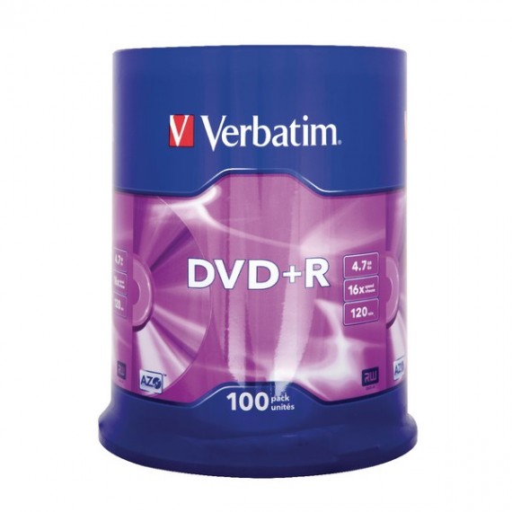 Verbatim DVD+R 16X Non-Print Pk100 43551