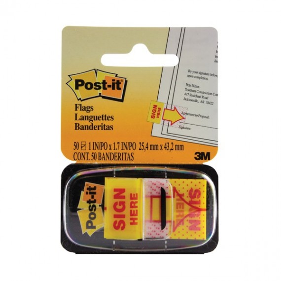 3M Post-it Index 1in Sign Here 680-31
