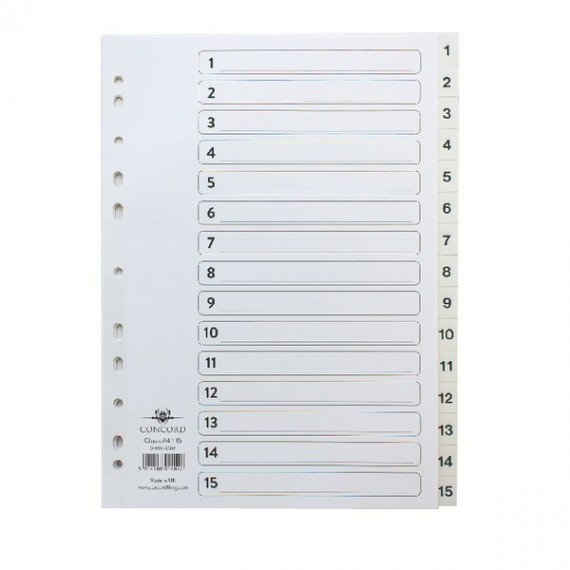 Concord Index 1-15 Board Clear Tabs A4