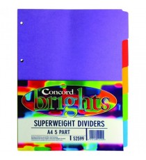 Concord Bright H/W A4 5Pt Divider Astd