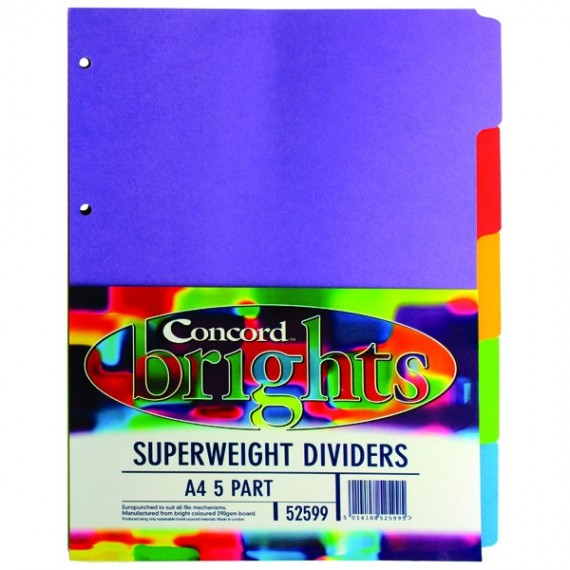 Concord Bright H/W A4 5Pt Divider Astd