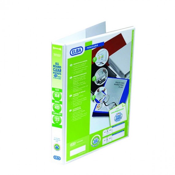 Elba A4 4D Ring 25mm Wht Pan Pres Binder