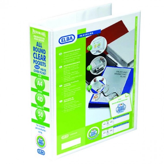 Elba A4 4D Ring 50mm Wht Pan Pres Binder