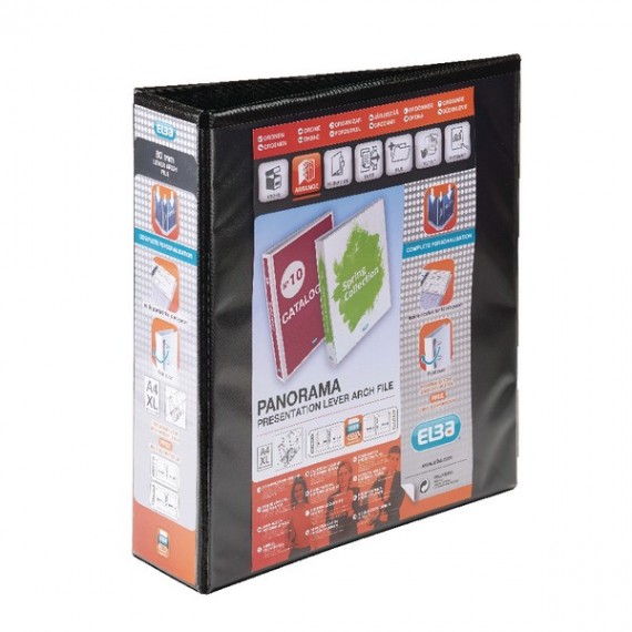 Elba Panorama 2D Lever Arch A4 Blk Pk5