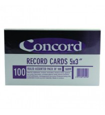 Concord Record Card 127x76mm Astd Pk100