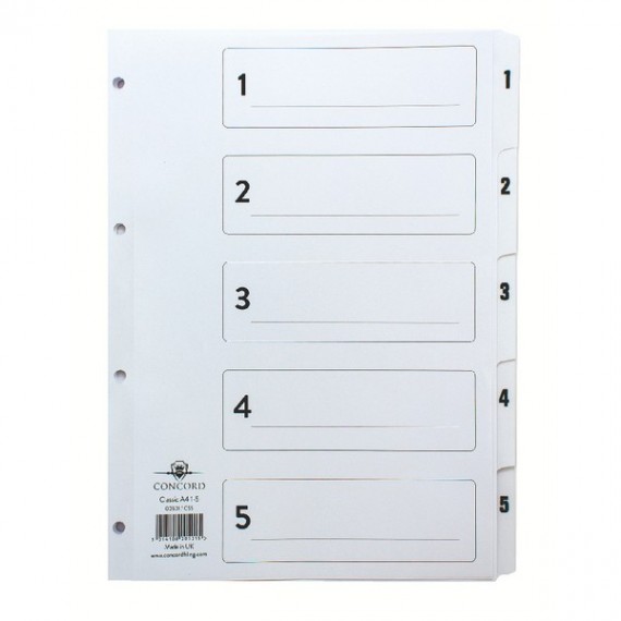 Concord A4 Index 1-5 Board Clear Tabs