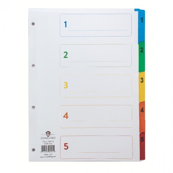 Concord Index 1-5 A4 White Multi Tab