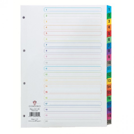 Concord Index 1-20 A4 White/Multi Tab