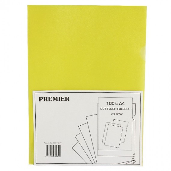 Yellow Cut Flush Folders Pk100