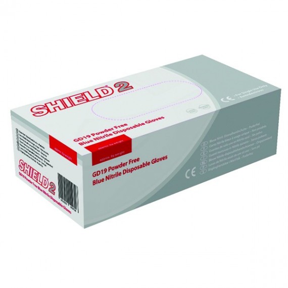 Shield Blue P/F Nitrile Gloves M Pk100