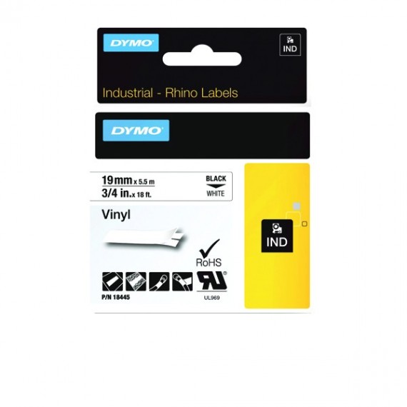 Dymo Rhino 19mm Vinyl Blk/Wht 18445 Pk5