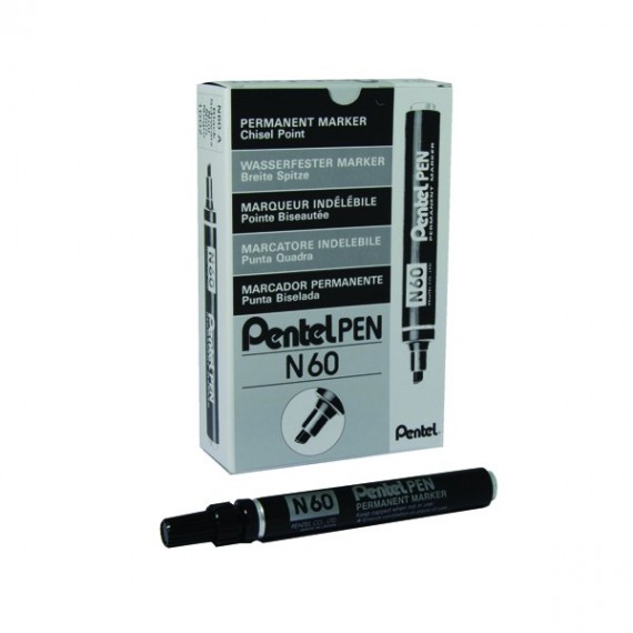 Pentel N60 Marker Chisel Tip Black Pk12