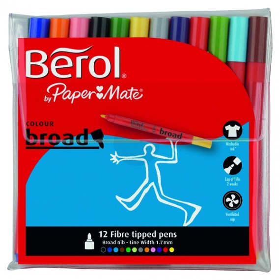 Berol Colourbroad Pen Asstd WB Ink Pk12