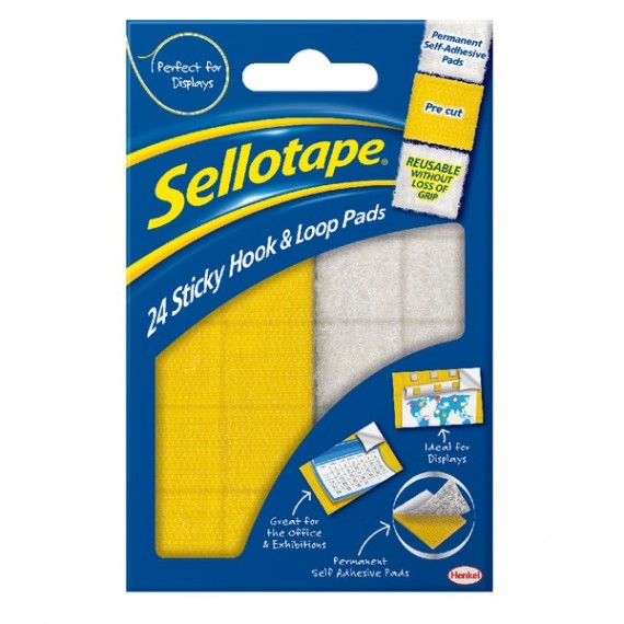 Sellotape Sticky Hook / Loop Pad Pk24