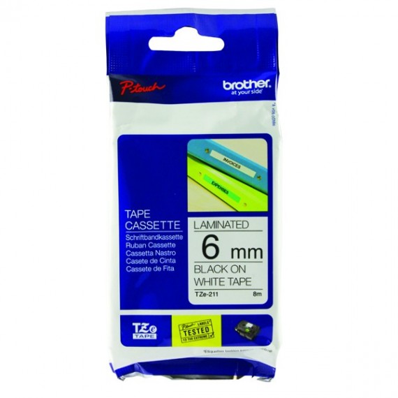 Brother PTouch Tape TZE211 6mm Blk/Wht