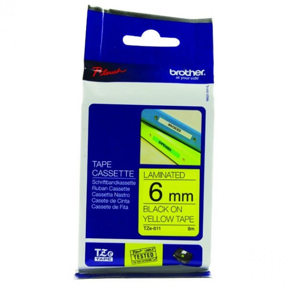 Brother PTouch Tape TZE611 6mm Blk/Ylw