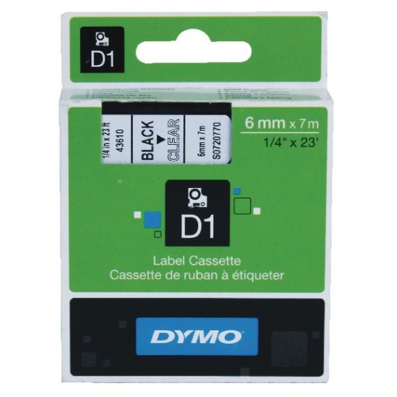 Dymo 1000/5000 Tape 6mmx7M Blk/Clr 43610