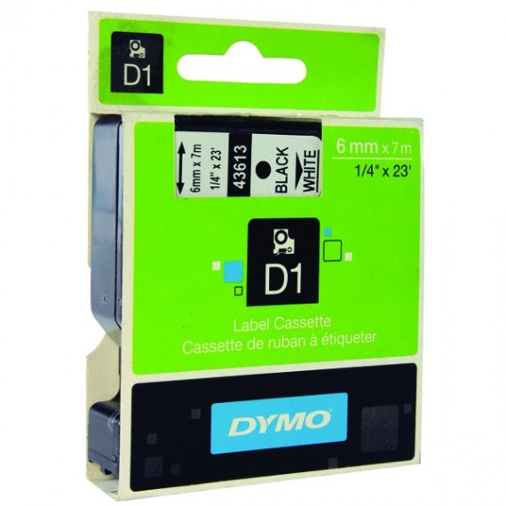 Dymo 1000/5000 Tape 6mmx7M Blk/Wht 43613