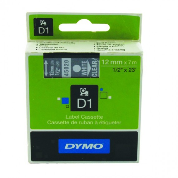 Dymo 1000/5000 Tape 12mmx7M Wh/Clr 45020