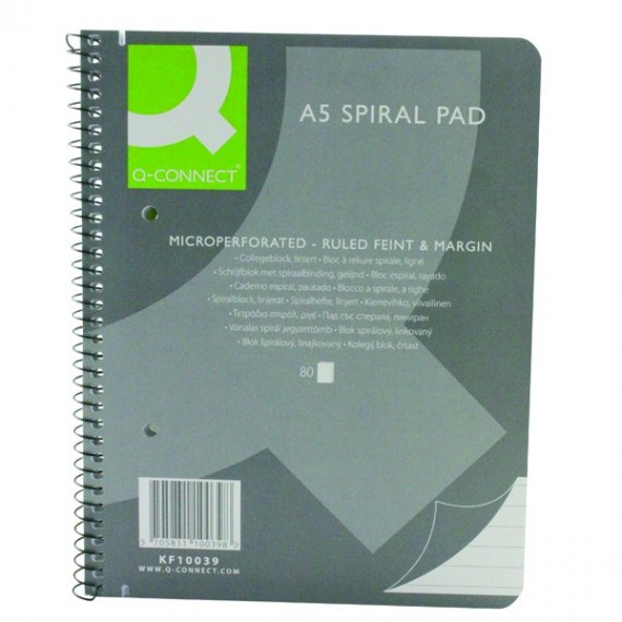 Q-Connect Ruled Spiral SC Pad A5 Pk5