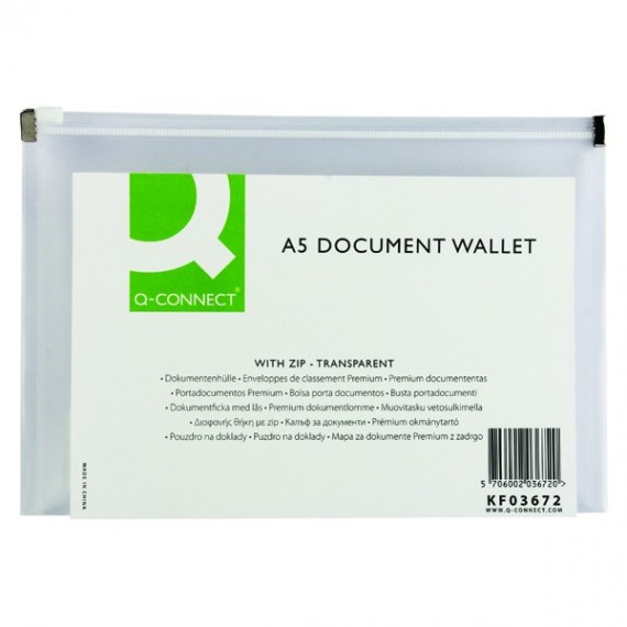 Q-Connect Doc Zip Wallet A5 Transp P10