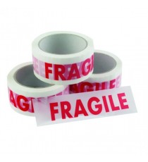 White/Red 50mm Printed Fragile Tape Pk6